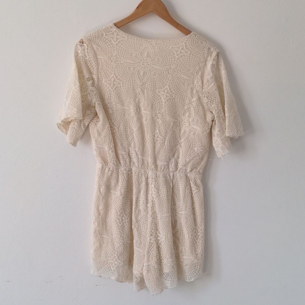 New Dance & Marvel Lace Ivory Cream Short Sleeve Romper Festival Body Suit Small - Picture 6 of 6